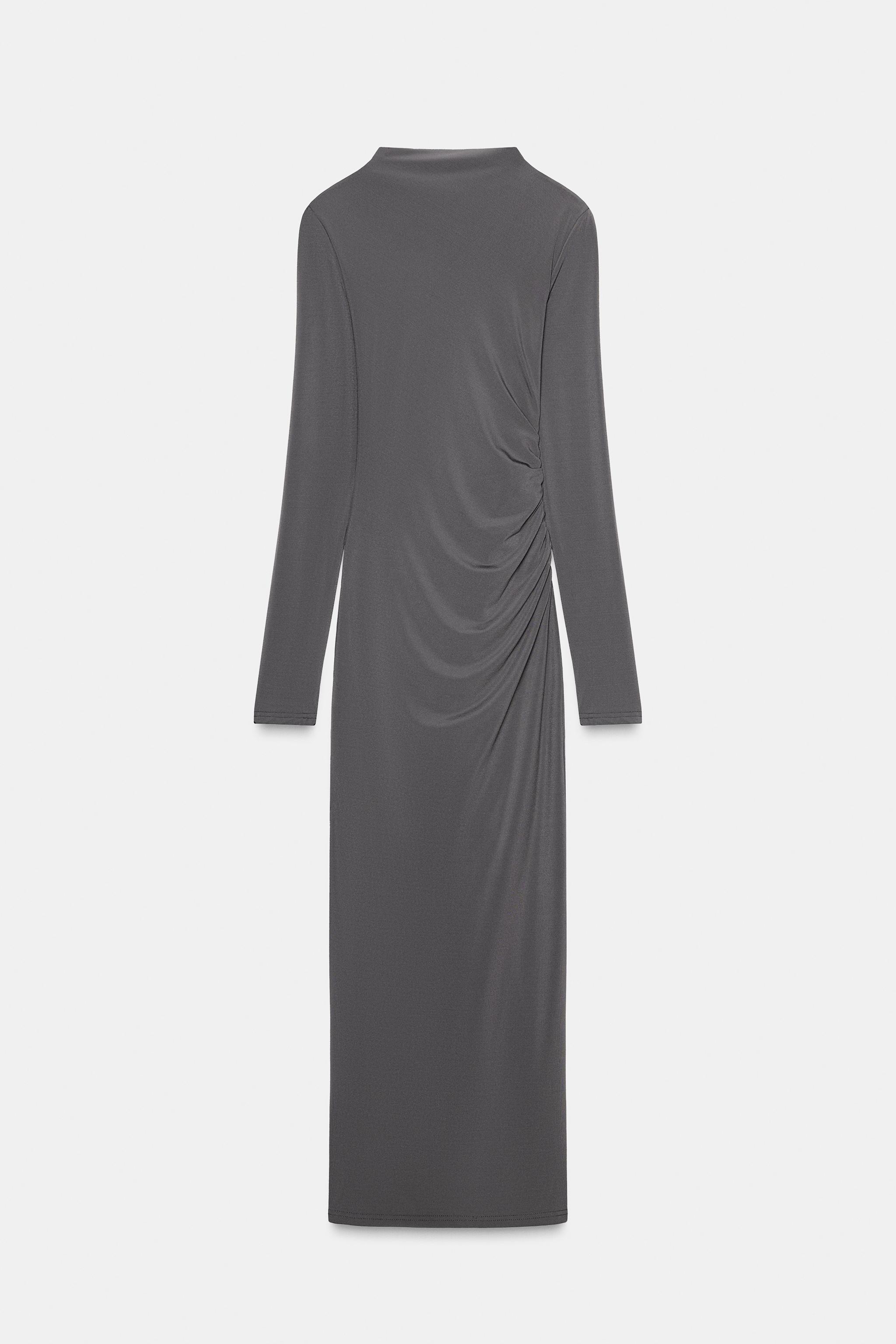 DRAPED SHOULDER PAD MIDI DRESS